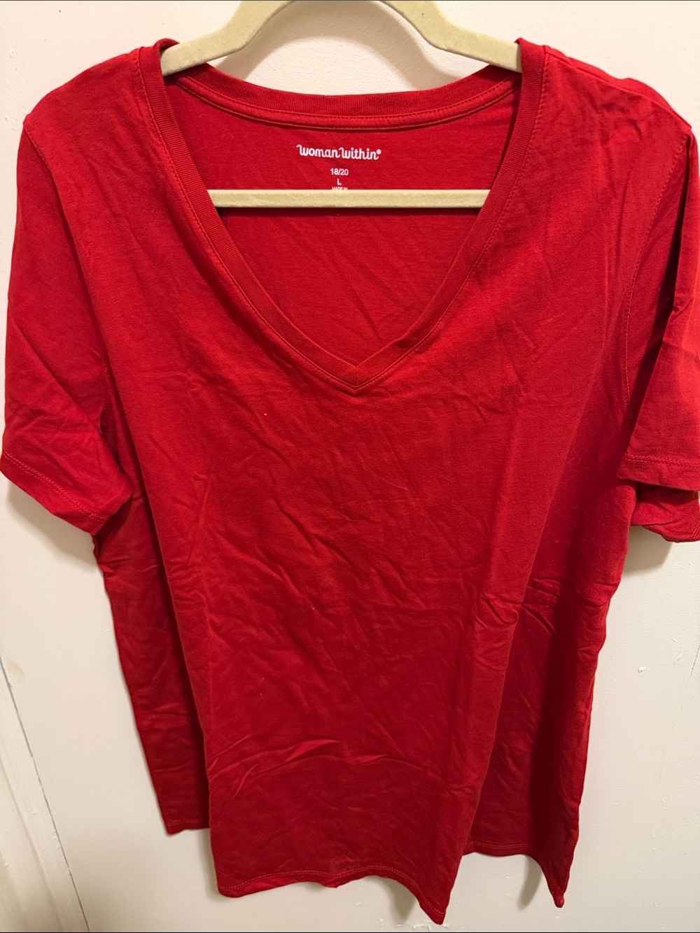 Woman Within Bright Red V-Neck Short Sleeve Tee